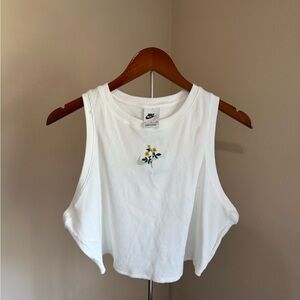 Nike White Tank Top with Floral Embroidery